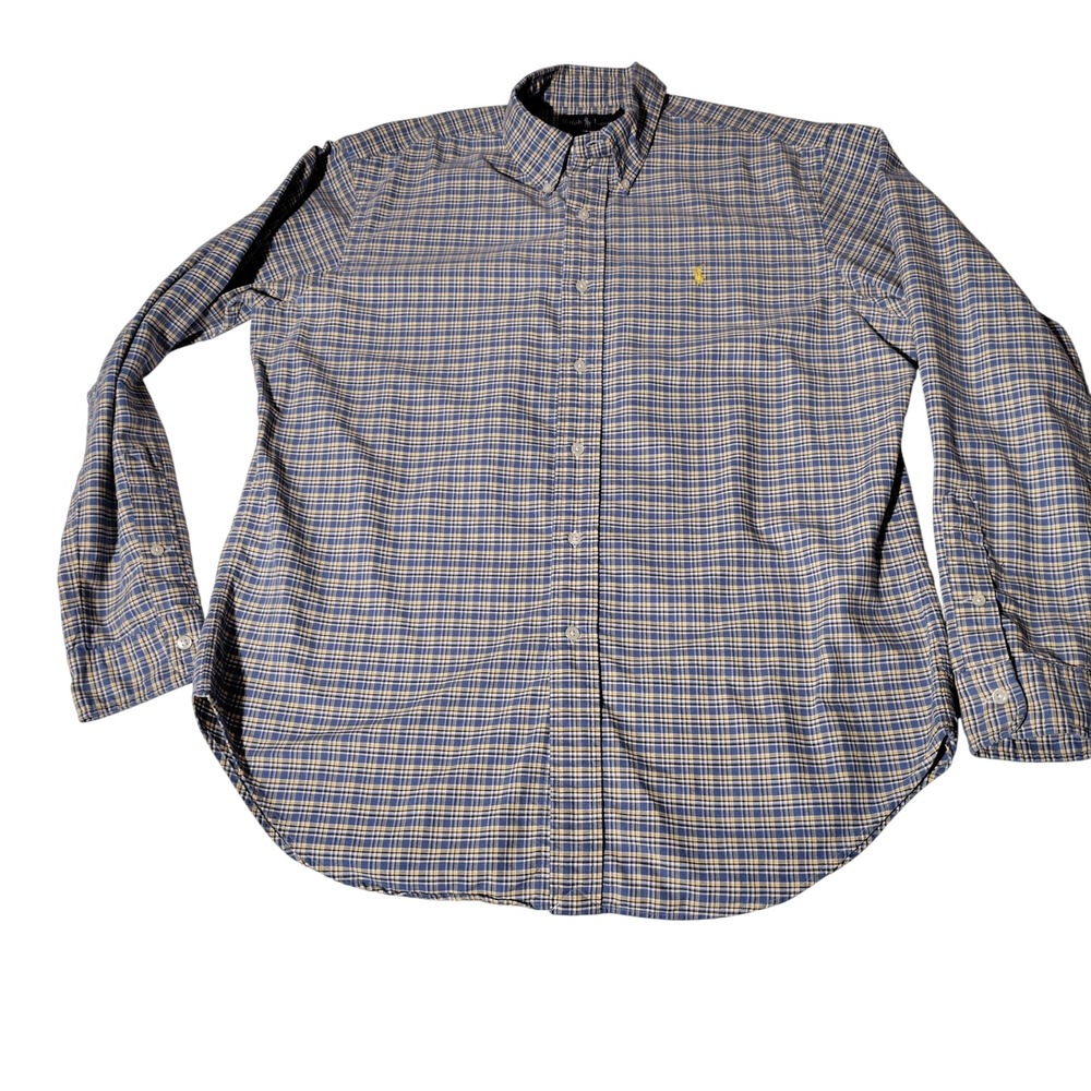 Ralph Lauren Mens Classic Fit Plaid Button Down Shirt Blue Yellow Large